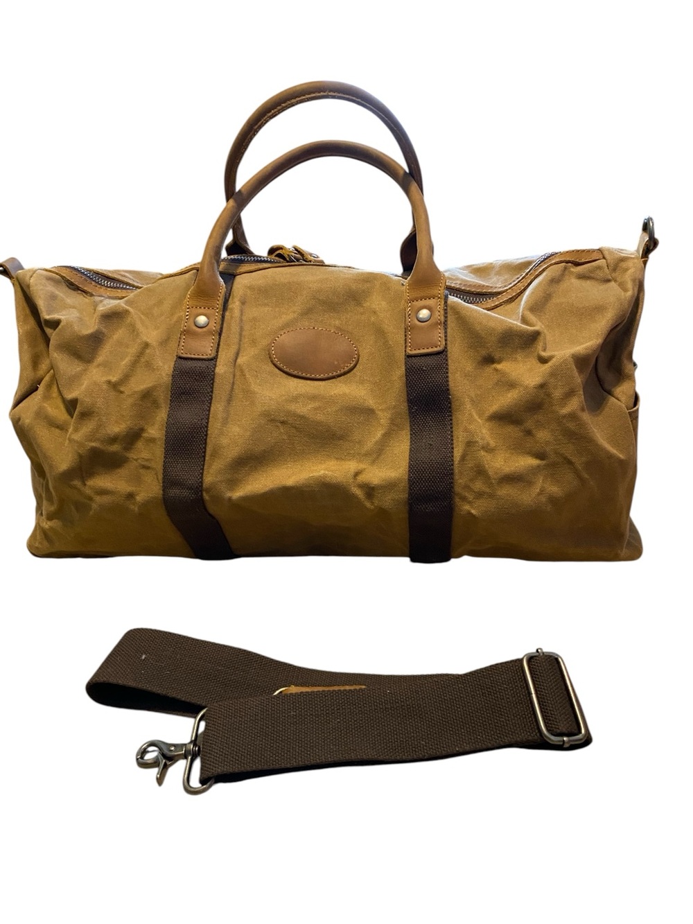 Newhey Waxed Canvas & Leather Weekend Duffel Bag in Tan
